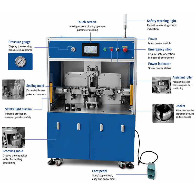Automatic Cylindrical Supercapacitor Grooving and Pre-Sealing Machine